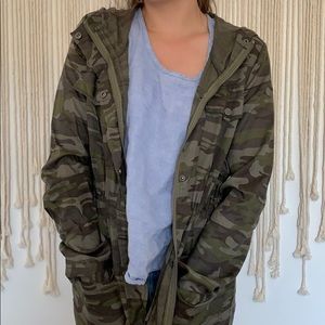 Camouflage trench coat